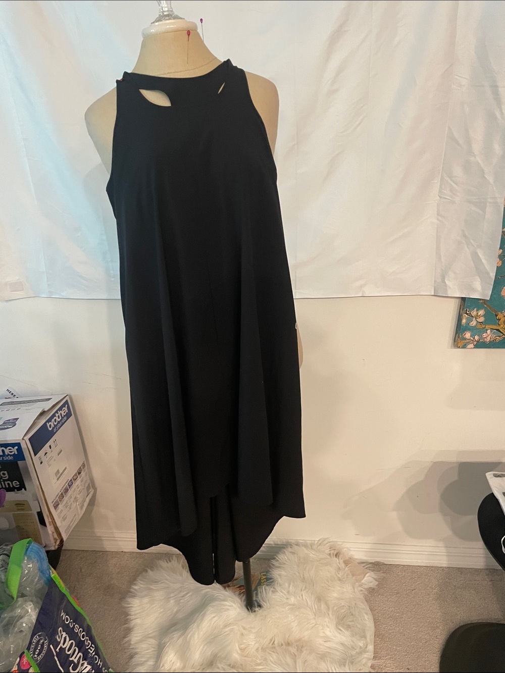 HALARA Black Sleeveless Midi Dress with Cutout Neckline